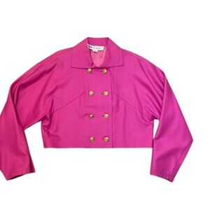 Adele Simpson Vintage 100% Wool Gabardine Batwing Blazer Cropped Magenta 12